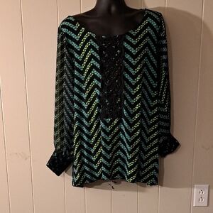 Alfani Green and Black Chevron Blouse